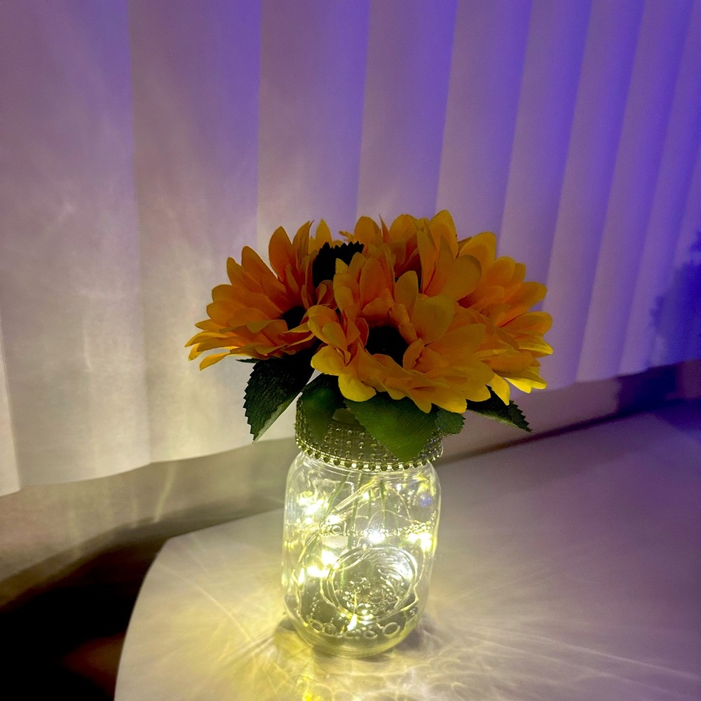 Sunflower in Mason jar lighted vase
